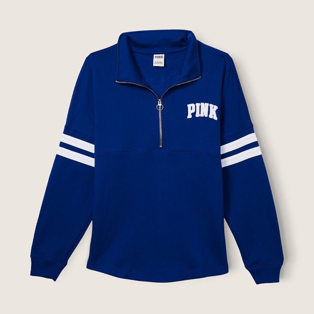 Victoria's Secret PINK Fleece Oversized Quarter-Zip Sweatshirt Ensign Blue L NEW - Picture 3 of 4